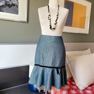 Betsey Johnson New York Fun Party Blue/Gold Trumpet Skirt Mesh Hemline U…